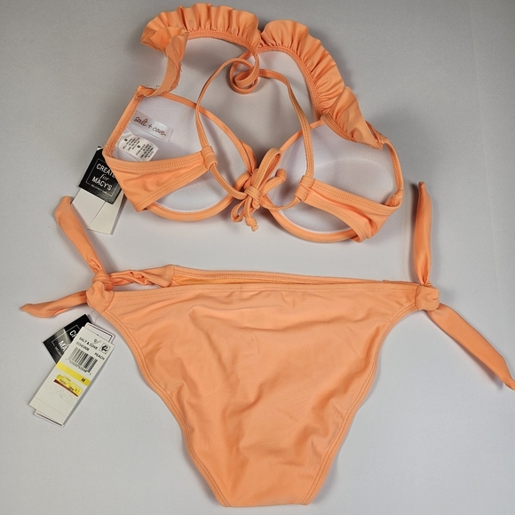Salt + Cove Women's Juniors' Ruffle Strap & Side Tie Bikini Set Peach Size M - Picture 7 of 16